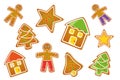 Gingerbread set star house man christmas tree bell