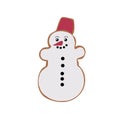 Gingerbread in the shape of a snowman. Chocolate snowman. Vector illustration isolated on white background.