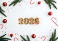 Gingerbread shaped as 2026 with Christmas decorations and festive accents Royalty Free Stock Photo