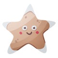 Gingerbread smiling star brown cookie with white glaze. Simple vector illustration. Christmas baking. Cute cartoon style