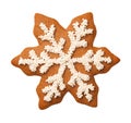 Gingerbread Snowflake Cookie Isolated on White Background