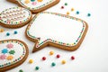 Gingerbread Speech Bubble Cookie Isolated on White Background. Top View Royalty Free Stock Photo