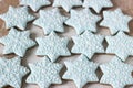 Gingerbread star cookie for Christmas on white background. Royalty Free Stock Photo