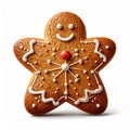 Gingerbread Star Decorated with White Icing and Red Candy on White Background Royalty Free Stock Photo