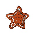 Gingerbread star isolated hand drawn vector doodle. single element for design poster, label, card, sticker. food, pastries, sweets