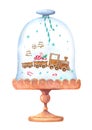 Gingerbread train under a glass dome