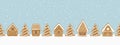 Gingerbread village. Christmas background. Seamless winter border