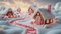 Gingerbread Village With Snowy Landscape and Red Candy Stream Royalty Free Stock Photo