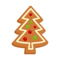 Gingerbread xmas tree icon flat isolated vector