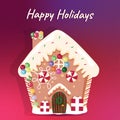 Gingerbreadhouse with text Happy Holidays Royalty Free Stock Photo