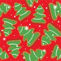 Colorful seamless pattern with gingerbreads, snow. Decorative cute background, biscuits. Happy New Year