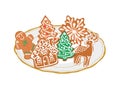Gingerbreads, Christmas cookies set. Biscuits different shapes.