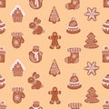 Gingerbreads seamless pattern on colored background. Vector Illustration for printing, backgrounds and packaging. Image can be Royalty Free Stock Photo