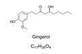 Gingerol, compound found in fresh ginger, chemical formula and structure Royalty Free Stock Photo