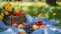 Gingham blankets, fresh fruit, and sunshine evoke a delightful spring picnic