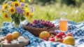 Gingham blankets, fresh fruit, and sunshine evoke a delightful spring picnic