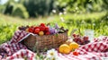 Gingham blankets, fresh fruit, and sunshine evoke a delightful spring picnic