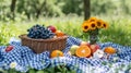 Gingham blankets, fresh fruit, and sunshine evoke a delightful spring picnic