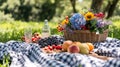 Gingham blankets, fresh fruit, and sunshine evoke a delightful spring picnic