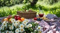 Gingham blankets, fresh fruit, and sunshine evoke a delightful spring picnic