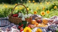 Gingham blankets, fresh fruit, and sunshine evoke a delightful spring picnic