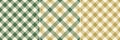 Gingham Check Pattern For Autumn Design In Green And Gold. Seamless Vichy Classic Plaid Background Graphic For Flannel Shirt.