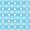Gingham check pattern in blue color with daisies Royalty Free Stock Photo