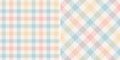 Gingham check pattern multicolored print in pink, blue, yellow, off white. Light pastel vichy graphic for gift paper, tablecloth. Royalty Free Stock Photo