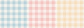 Gingham check pattern print in pink, blue, yellow, off white. Light pastel vichy graphic vector for gift paper, tablecloth. Royalty Free Stock Photo