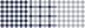 Gingham check pattern set in navy blue, grey, white. Seamless vichy graphic background for cotton shirt, dress, napkin.