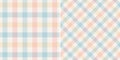 Gingham check pattern textured print in pink, blue, yellow, off white. Light pastel gingham graphic for gift paper, tablecloth. Royalty Free Stock Photo