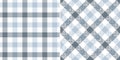 Gingham check plaid pattern in blue, grey, white. Seamless light tartan check background for shirt, dress, skirt, jacket, throw. Royalty Free Stock Photo