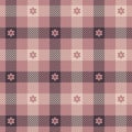 Gingham check plaid pattern with floral ornament. Seamless tartan vichy illustration in pink, brown, beige for gift paper, dress. Royalty Free Stock Photo