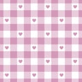 Gingham check plaid pattern for Valentines Day gift paper print in pink and white. Seamless herringbone vichy tartan.