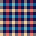 Gingham pattern in blue, red, beige. Seamless textured classic lumberjack dark check plaid for flannel shirt, skirt, gift paper. Royalty Free Stock Photo