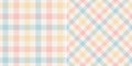 Gingham pattern seamless print in pink, blue, yellow, off white. Light pastel vichy graphic vector for gift paper, tablecloth. Royalty Free Stock Photo