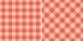 Gingham pattern set in peach color for spring summer design. Seamless orange pink vichy check graphic vector for shirt, skirt.