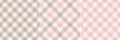 Gingham Pattern Set In Pink And Beige. Simple Spring Summer Light Pastel Checks For Tablecloth, Oilcloth, Dress.