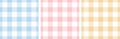Gingham pattern set. Tartan checked plaids in blue  pink  yellow  white. Seamless pastel vichy backgrounds for tablecloth  dress. Royalty Free Stock Photo