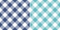 Gingham patterns in blue, green, white. Vichy seamless check striped graphic backgrounds set for shirt, tablecloth, napkins. Royalty Free Stock Photo