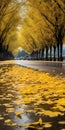 Japanese-style Landscape: Yellow Leaves On A Rainy Street