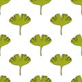 Gingko leaf seamless doodle pattern Royalty Free Stock Photo