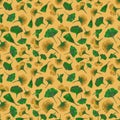 Gingko Leaves and fruits on orange background. Raster seamless background