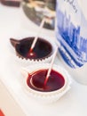 Ginja de Obidos, traditional sour cherry liquor, served in small Royalty Free Stock Photo