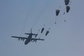 Ginkelse heide sep 20 2014: Market Garden memorial paratroopers jumping from an aircraft.