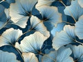 Ginkgo biloba abstract top view in blue golden colors, line design