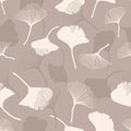 Ginkgo biloba flowers seamless pattern of thin and flat icons shapes in beige and brown colors. Herbal medicine pastel plant