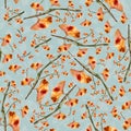 Ginkgo biloba garden autumn watercolor seamless pattern