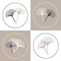 Ginkgo biloba leaf outline, postcard set, minimal design, pastel colors. Print, vector Royalty Free Stock Photo