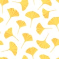 Ginkgo biloba leaves pattern seamless. Vector set in flat style
